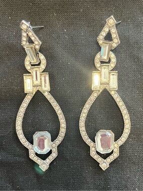 Silver Crystal Drop Statement Earrings - Women Jewelry